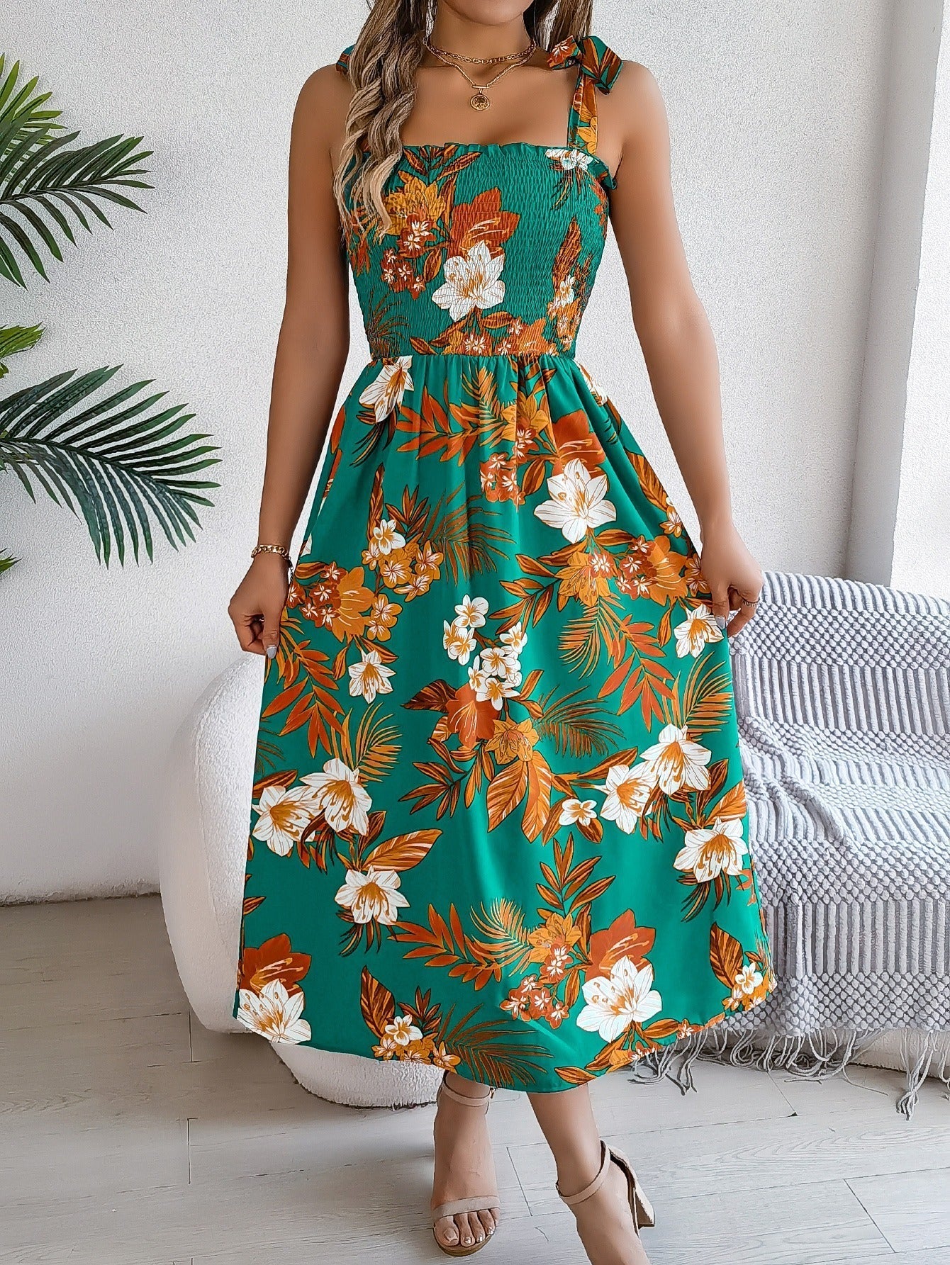 Langes tropisches trägerloses Kleid mit Blumendruck - Modell Kailani