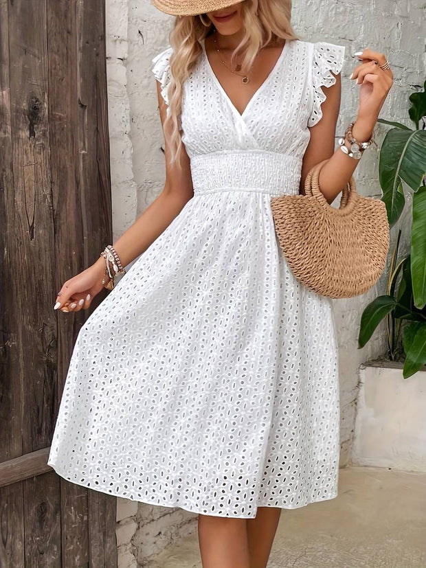 Jemima - White summer dress with V-neckline