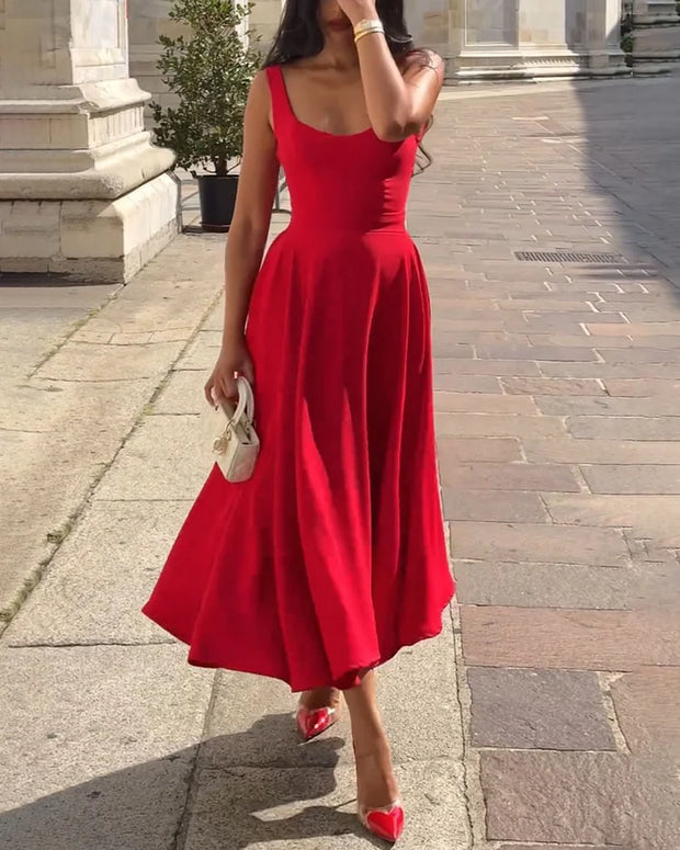 Kenya - Robe midi rouge à bretelles