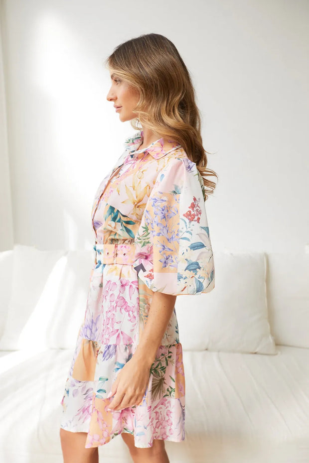 Stephania - Robe à manches lanterne et col montant
