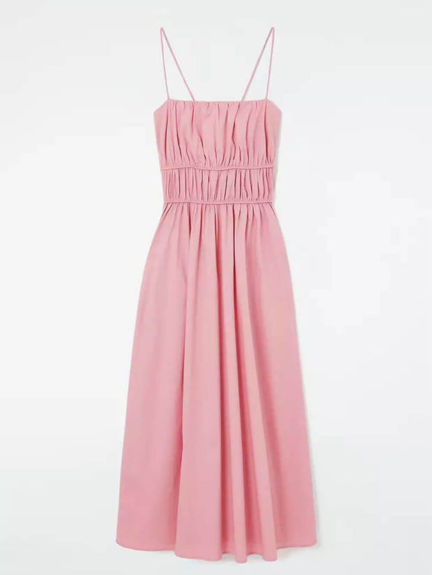 Suspender Pleated Waist Midi Dress