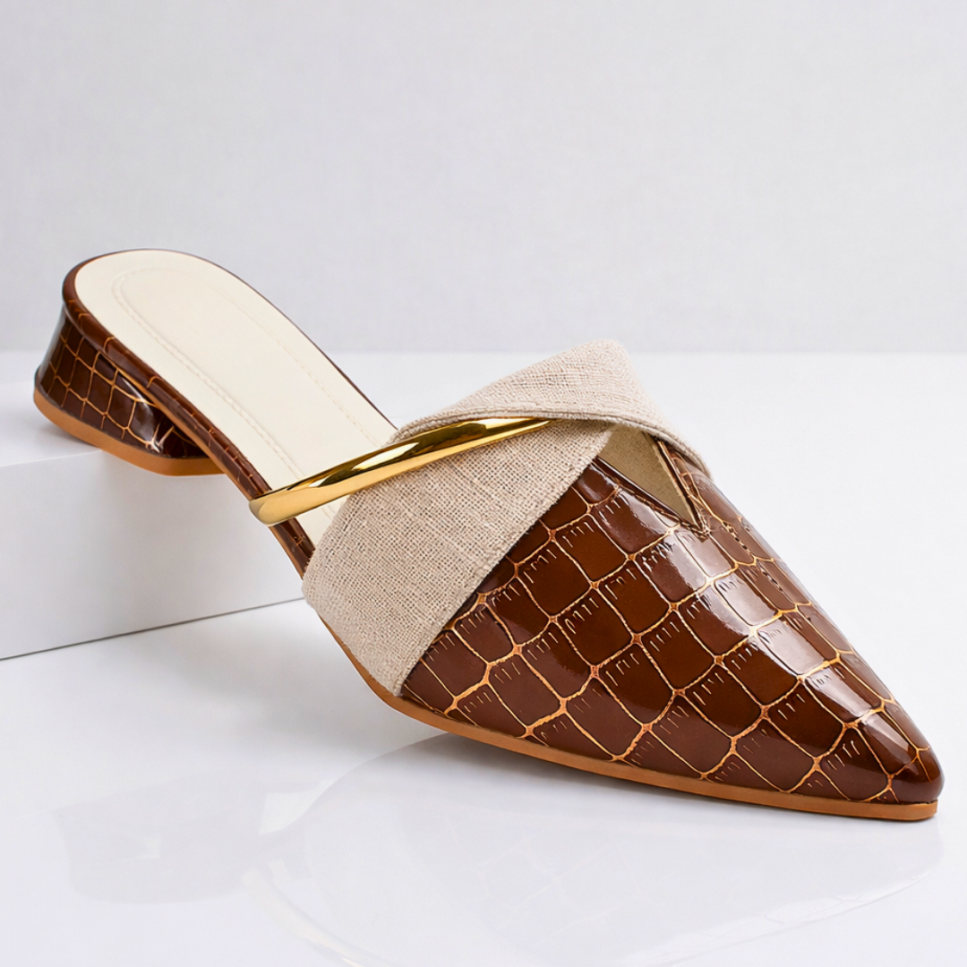Damen Clogs mit spitzer Zehe, elegantes Design mit metallischem Detail - Elvoria