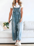 Damen Jeans-Latzhose Used-Look Oversize - Jenna