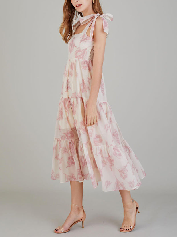Lara - Robe midi unique à imprimé floral rétro et lacets