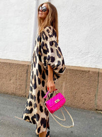 Robe midi à manches bouffantes à imprimé animalier pour femme - Renata