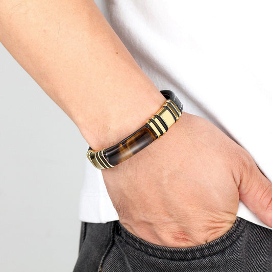 Bracelet homme en cuir avec design magnétique en acier inoxydable - Vulcan