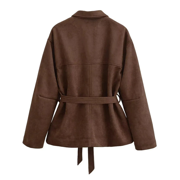 Veste en daim pour femme avec ceinture - Avelise