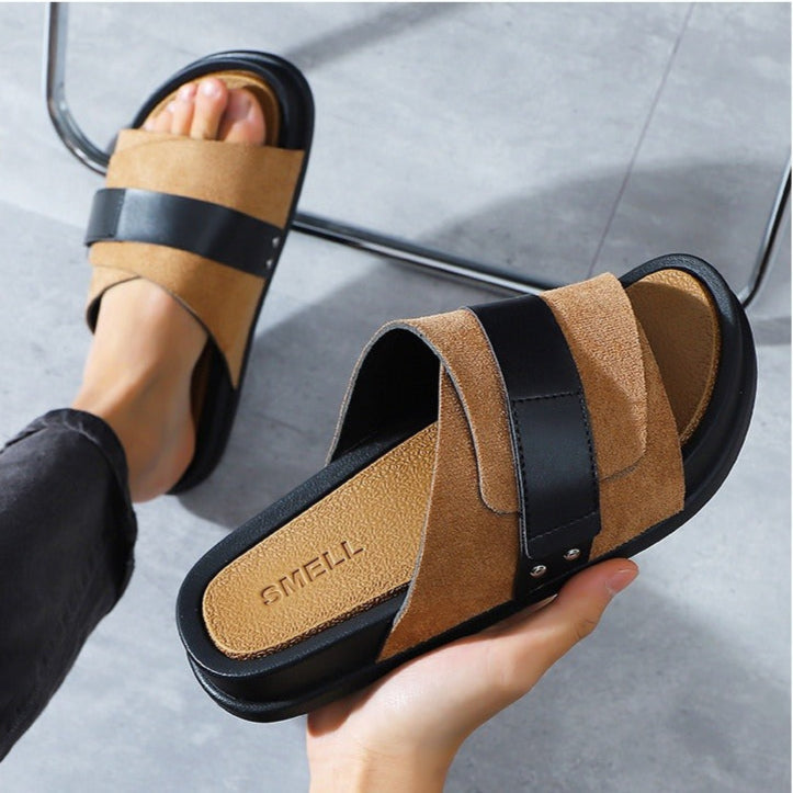 Herren-Sandalen aus Synthetikleder über Kreuz, bequemes Design - Mateo