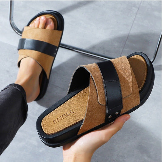Herren-Sandalen aus Synthetikleder über Kreuz, bequemes Design - Mateo