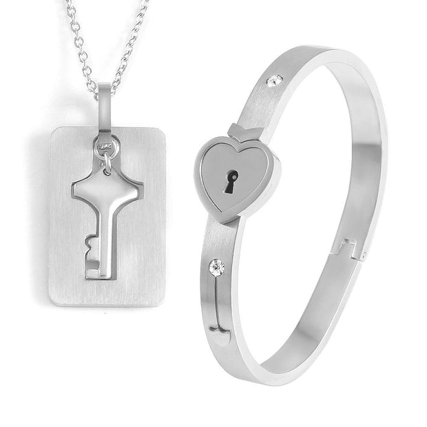 Parure couple cadenas et clé design cœur - Énclave