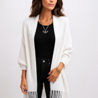Moderne lange Damen Strickjacke mit dekorativen Fransen - Malkova