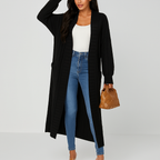 Lange, offene Damenstrickjacke mit Flechtmuster - Tammy