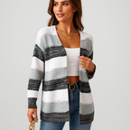 Leichte offene Damenstrickjacke mit Streifenmuster - Bianca