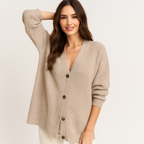 Beigefarbene Strickjacke mit Knöpfen für Damen - Elira