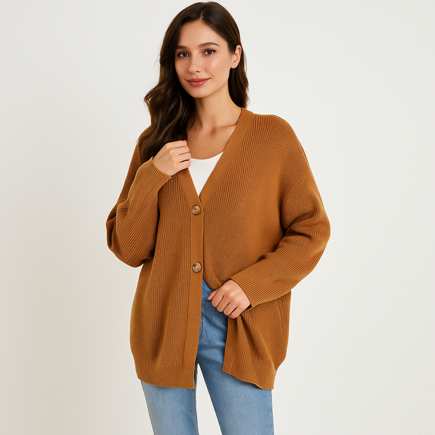 Gilet tricoté beige avec boutons pour femme - Elira
