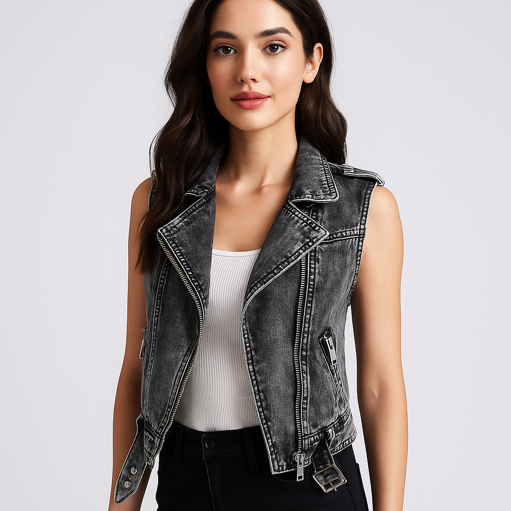 Gilet en denim style motard pour femme - Vera