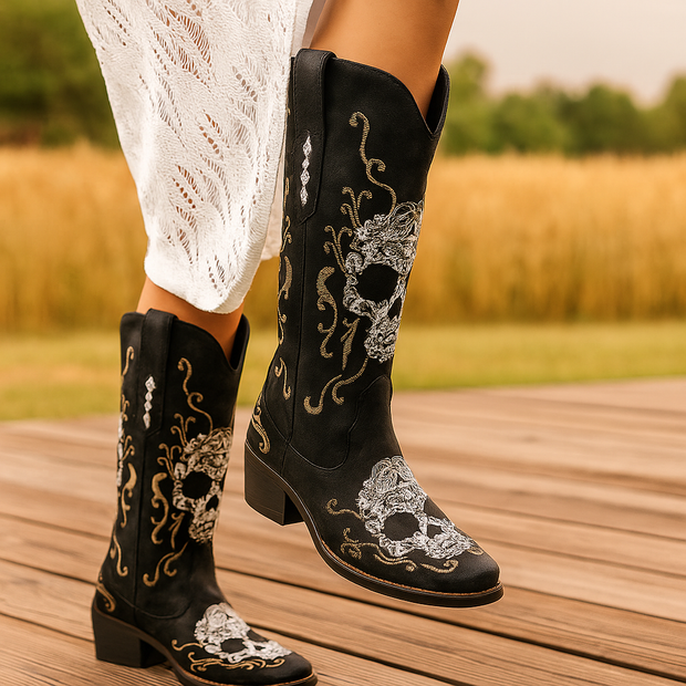 Hohe Damenstiefel mit Stickerei - Liorine
