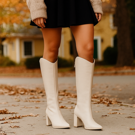 Hohe Damenstiefel aus veganem Leder mit quadratischem Absatz - Amilcar