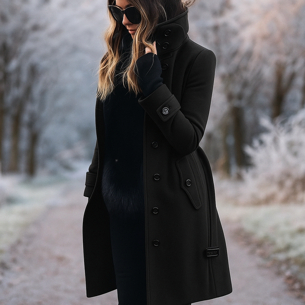 Manteau élégant à double boutonnage et col montant - Samira