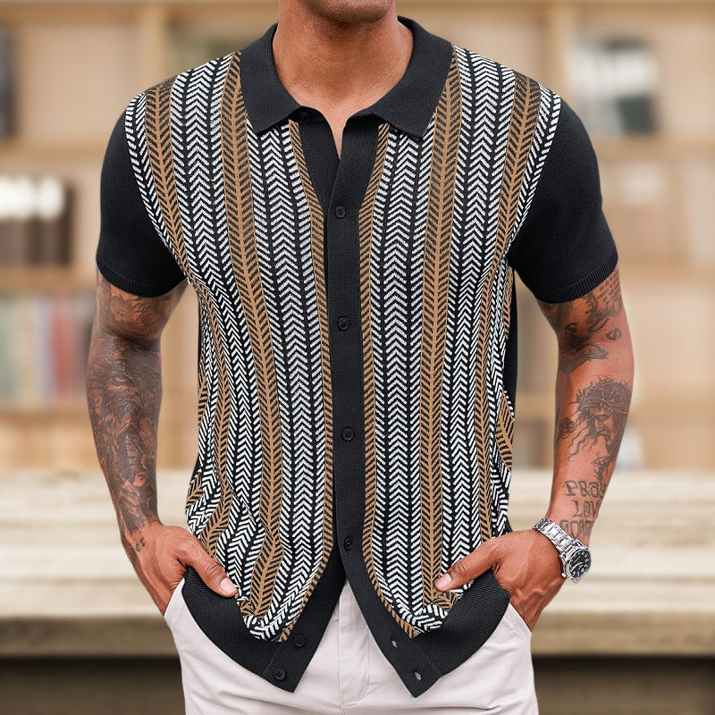 Lässiges Jacquard-Poloshirt mit vertikalen Streifen für Herren - Marcelo