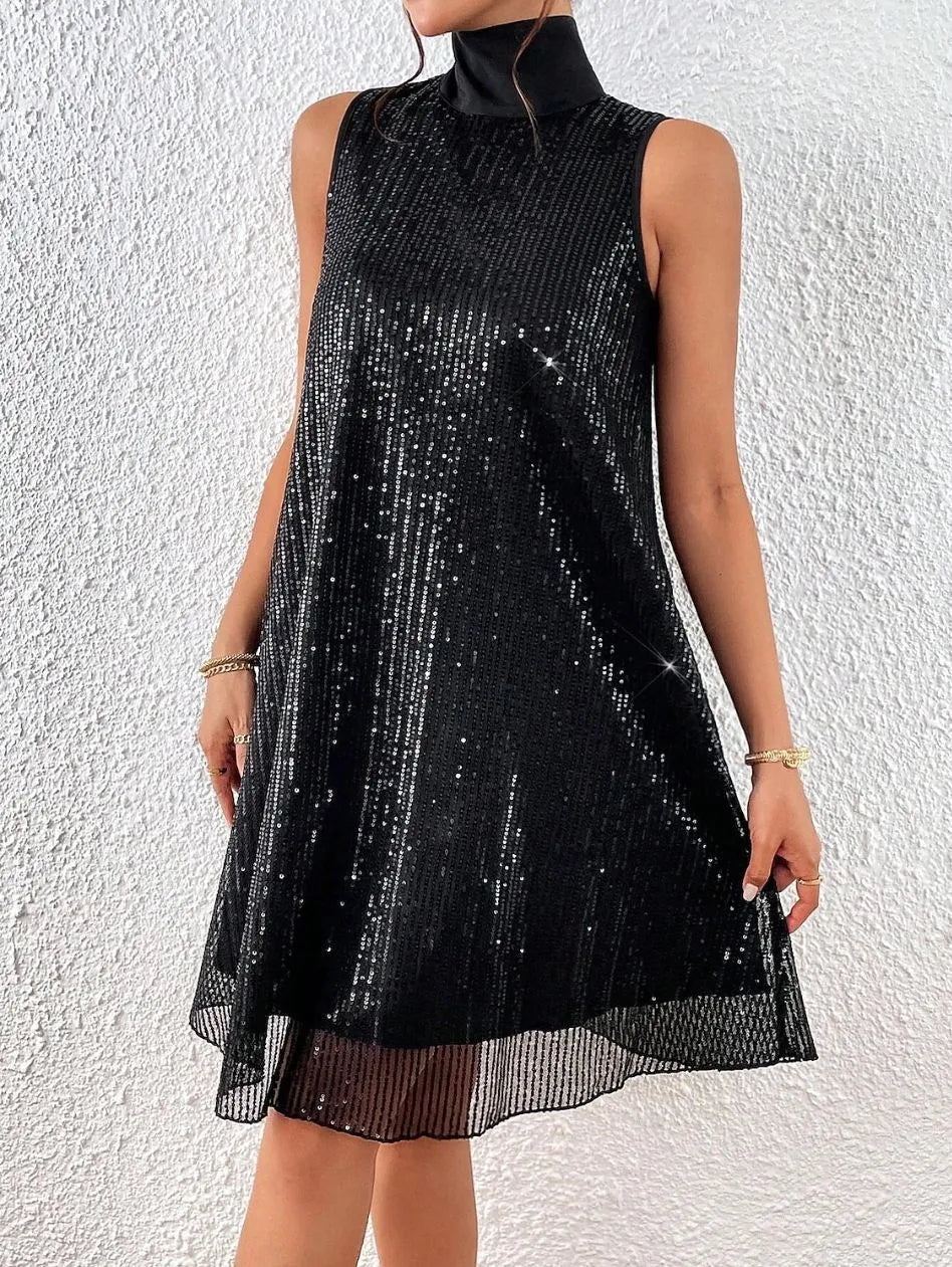 Damenkleid mit Pailletten und hohem Ausschnitt - Lareine