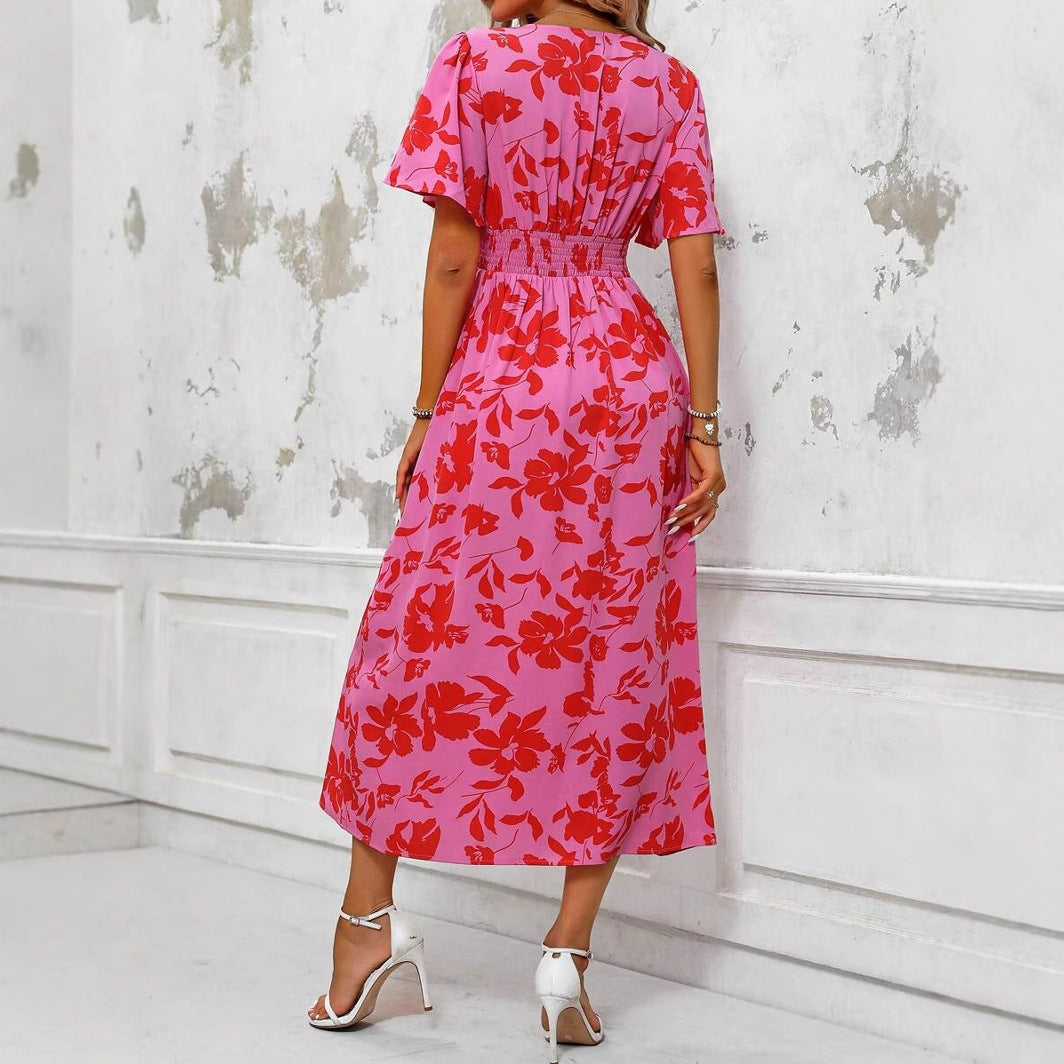 Midikleid mit Blumenmuster und Schlitz für Frauen - Amalia