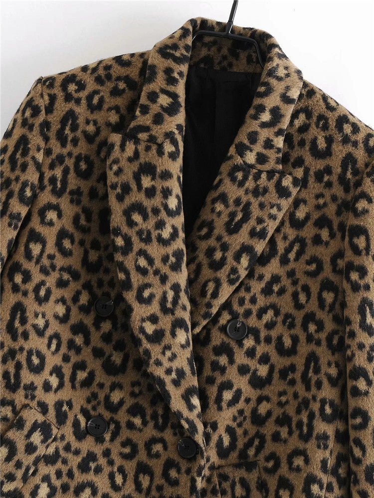 Gerade geschnittener Leopardenmantel für Damen mit Revers - Frida