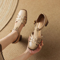 Karolanne - Chaussures à talons blocs à bout carré et bride en T