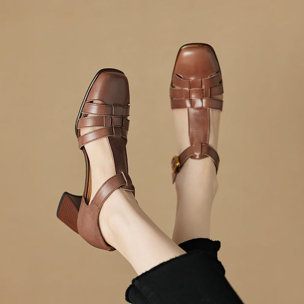 Karolanne - Chaussures à talons blocs à bout carré et bride en T