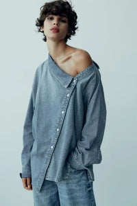 Leah - Chemise en jean asymétrique décontractée