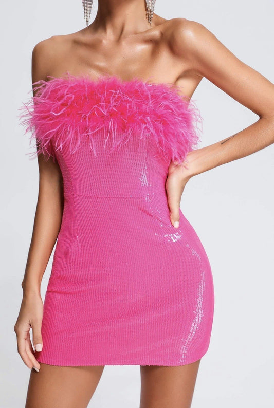 Robe courte avec encolure sans bretelles et paillettes - Dafne