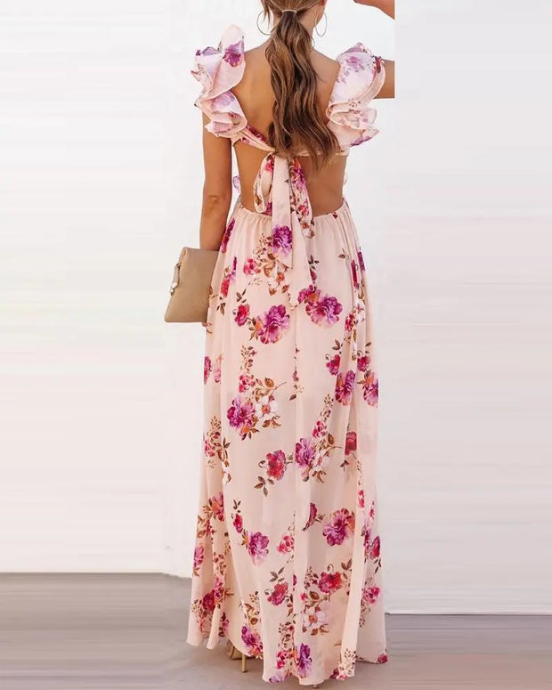 Sofia - Longue robe d'été à dos ouvert et imprimé floral