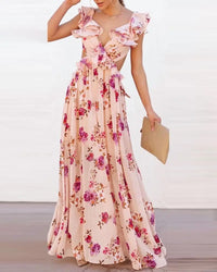 Sofia - Longue robe d'été à dos ouvert et imprimé floral