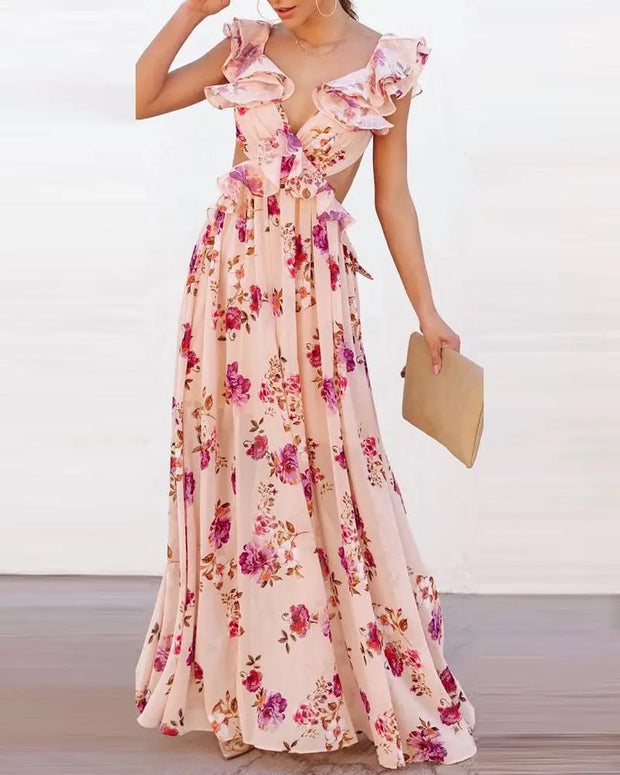 Sofia - Longue robe d'été à dos ouvert et imprimé floral