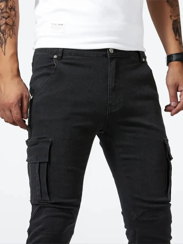 Pantalon cargo en denim stretch bleu clair pour hommes - Denver