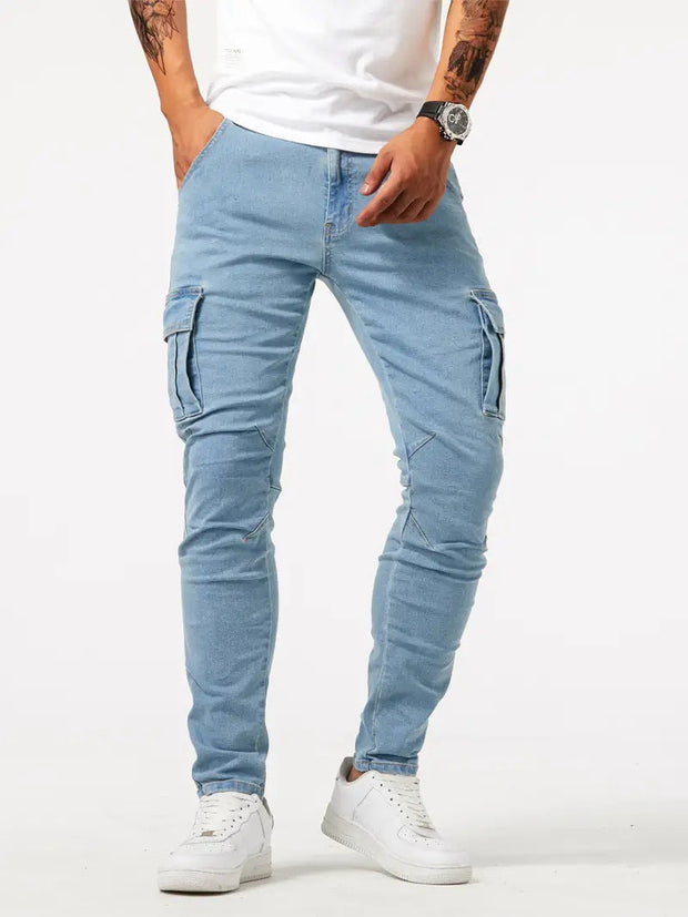 Pantalon cargo en denim stretch bleu clair pour hommes - Denver