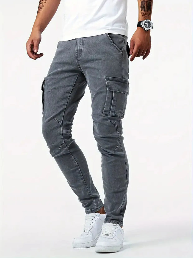 Pantalon cargo en denim stretch bleu clair pour hommes - Denver