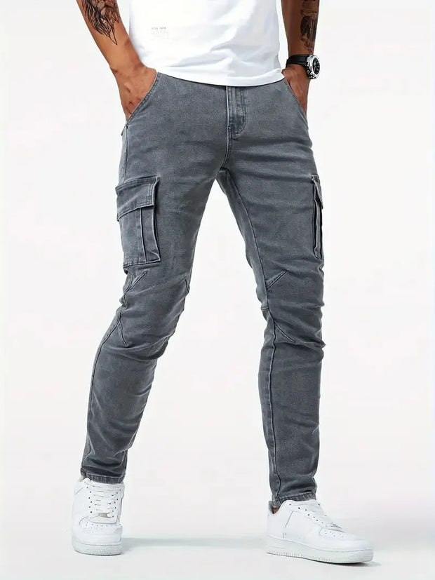 Pantalon cargo en denim stretch bleu clair pour hommes - Denver