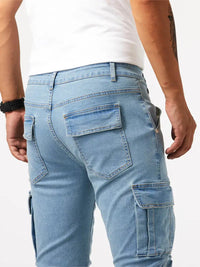 Pantalon cargo en denim stretch bleu clair pour hommes - Denver