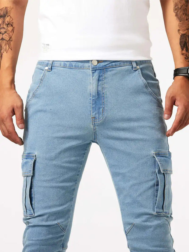 Pantalon cargo en denim stretch bleu clair pour hommes - Denver