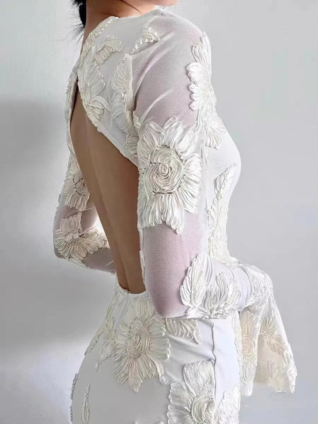 Emily - Romance Floral Backless Mesh Dress