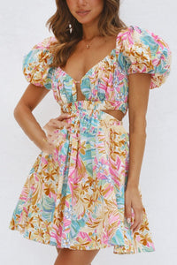 Robe courte à imprimé floral et encolure froncée - Valeria
