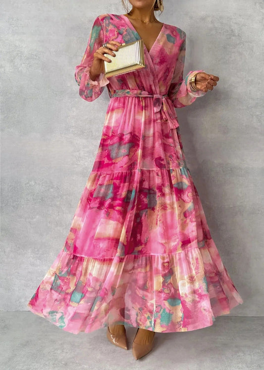 Robe longue pour femme en mousseline de soie à imprimé floral - Amelia