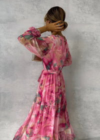 Robe longue pour femme en mousseline de soie à imprimé floral - Amelia