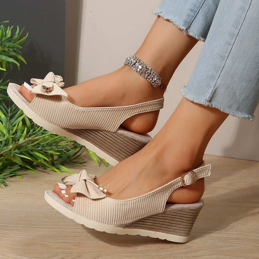 Damen Plateausandalen aus Textil mit Schleife und verstellbarem Riemen - Natalia