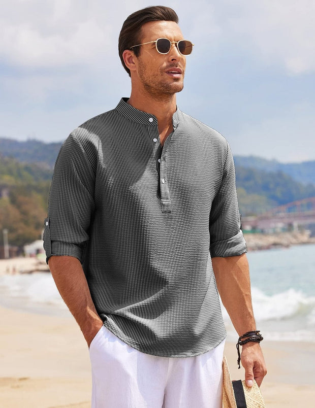 Chemise homme à col mao en coton léger style décontracté - Adrián