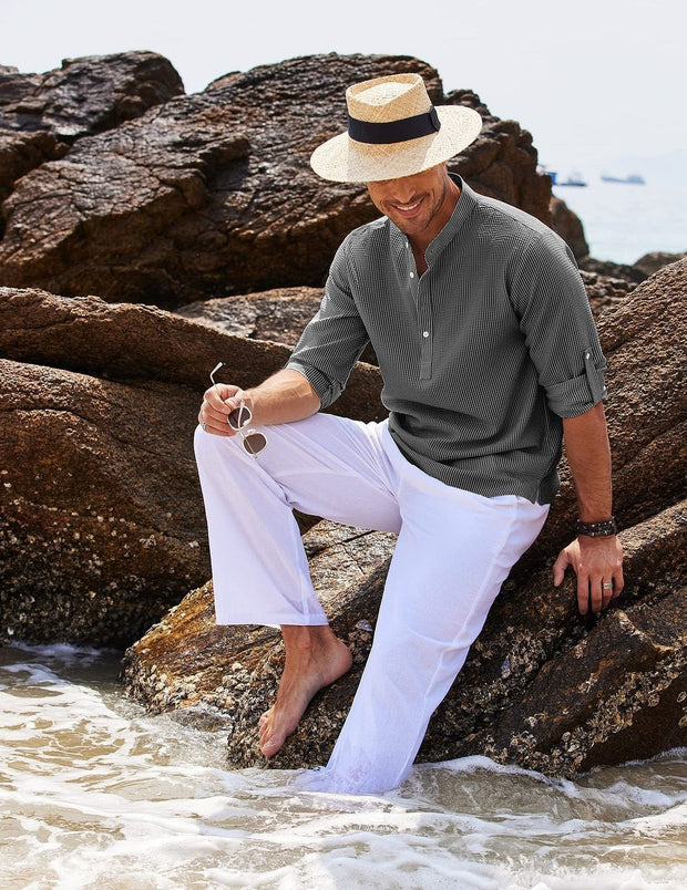 Chemise homme à col mao en coton léger style décontracté - Adrián