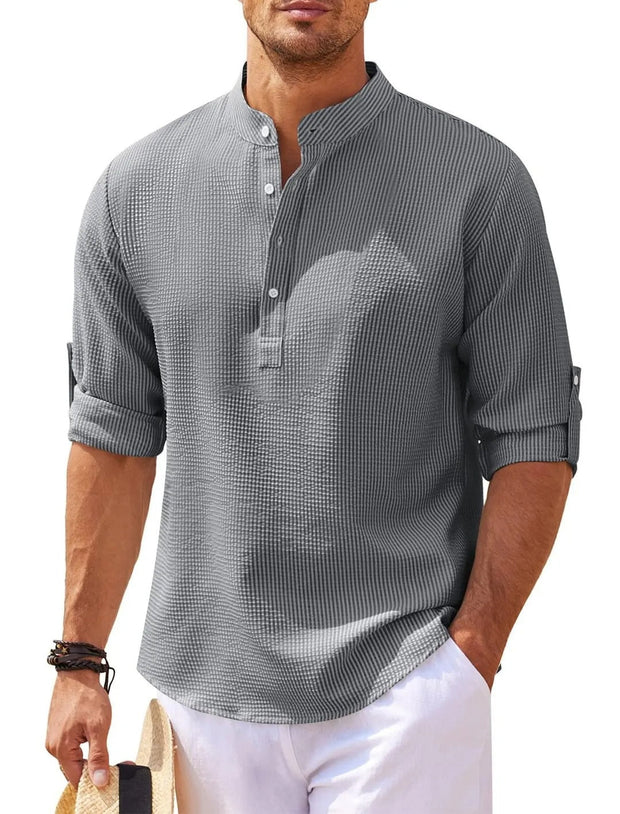 Chemise homme à col mao en coton léger style décontracté - Adrián