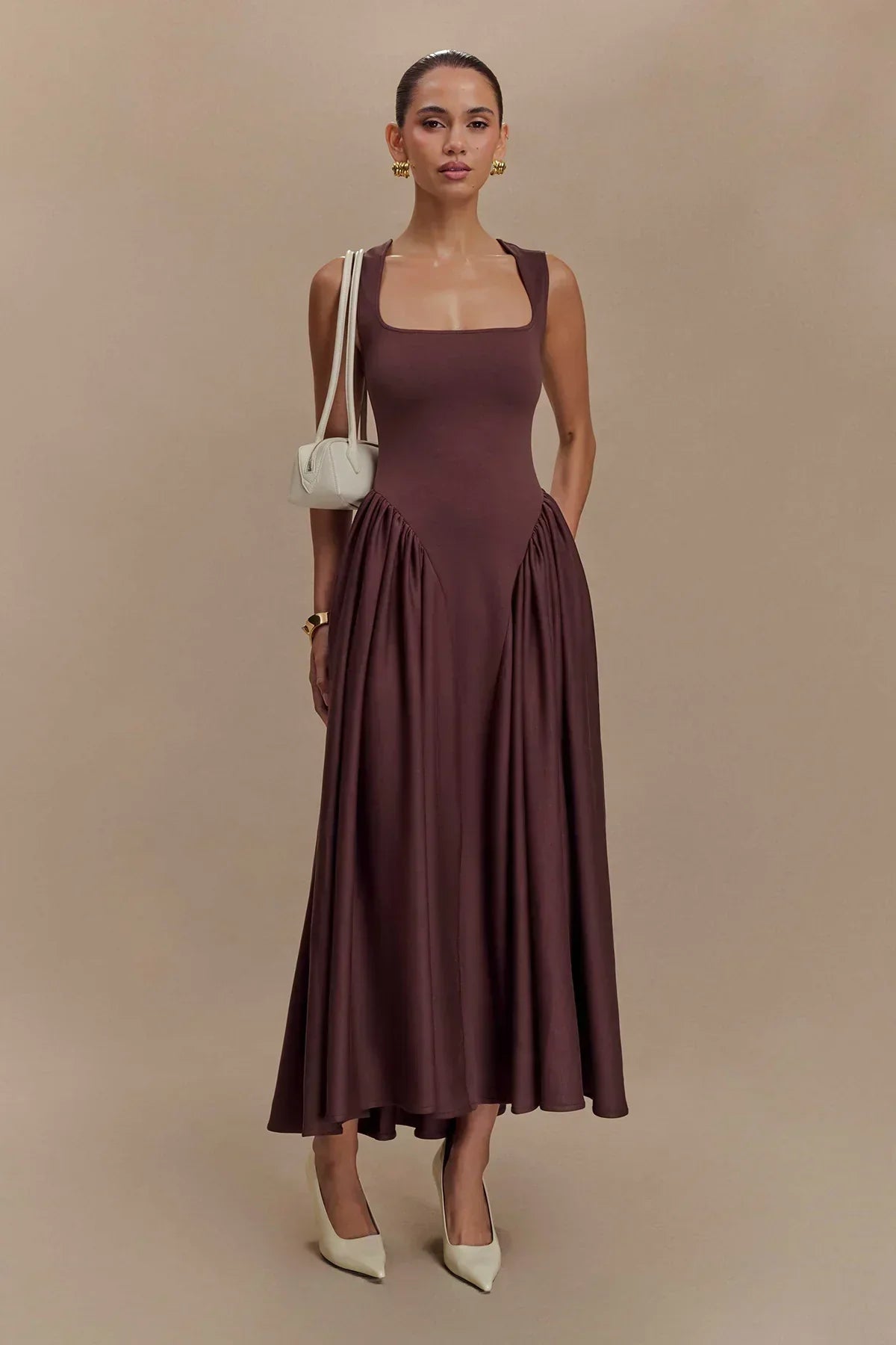 Midikleid mit quadratischem Ausschnitt für Frauen - Brigitte