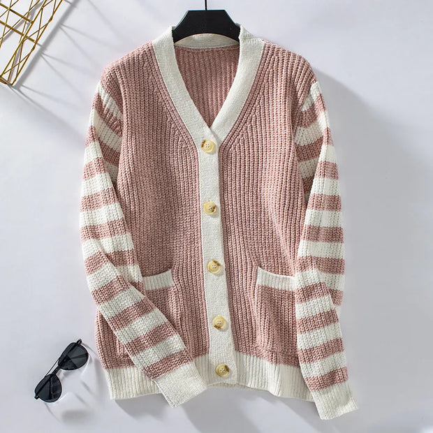 Nicolle - Gestreifter Damen Pullover mit Knöpfen